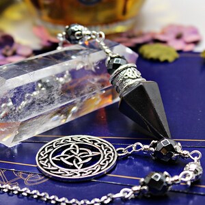 Hematite Crystal Dowsing Pendulum: Celtic Witch Knot Divination Tool