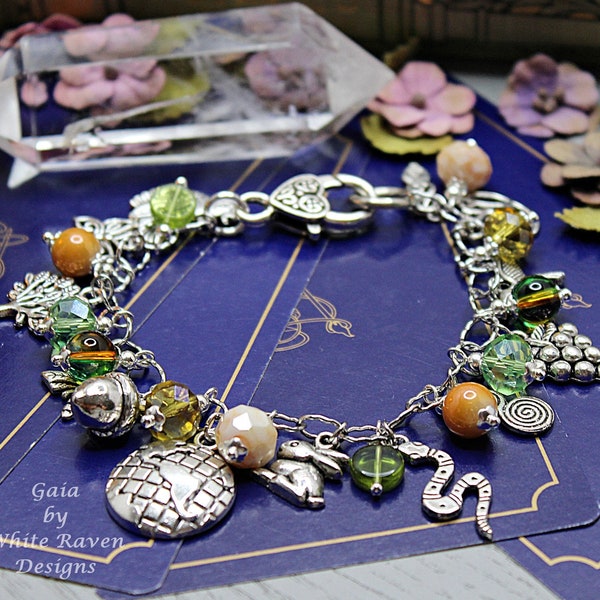 GAIA Charm Bracelet, Ancient Greek mythology Mother Earth Goddess, Divine feminine Wiccan jewelry ritual costume  Witchy gifts