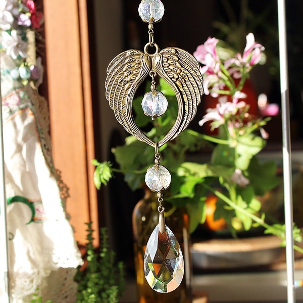 Angel wings Crystal Suncatcher for windows, Rainbow maker sun catcher hanging crystals Boho home decor housewarming gift  Australian made