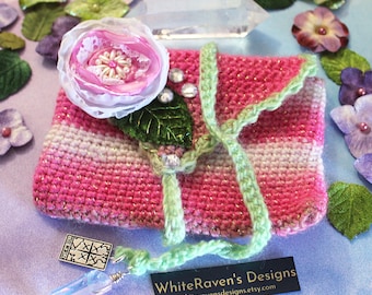 Crochet Tarot Bag, Handmade Oracle Case, Fairycore Floral Card Keeper Pouch Carry Bag.