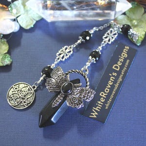 Black Onyx Divination Pendulum: Mythic Moth Dowsing Tool, Witchy Reiki Scrying