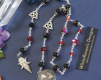 Morrigan Goddess Prayer Beads: Black Onyx Witch's Ladder Altar Beads