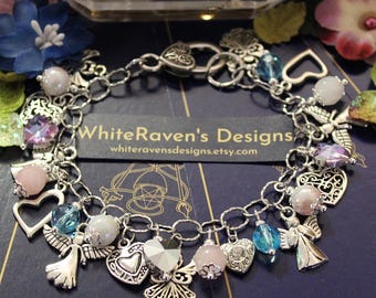 Angel Charm Bracelet: Rose Quartz, Czech Glass, Spiritual Jewelry