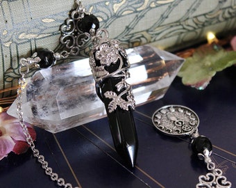 Dowsing Pendulum Black agate crystal Psychic reading divination tools, Handcrafted pendulum, Witchy gifts Altar Tools White Raven Designs