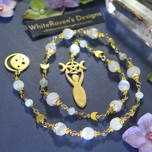 Moon Goddess Witch ladder Selenite Prayer beads meditation tools. Wiccan Pagan spiritual Witchy gifts, Affirmations beads pagan ritual