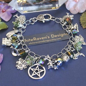 WOODLAND WITCH Charm Bracelet, Wiccan Pagan jewelry,  Forestcore theme.