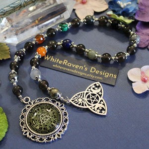 Wheel of The Year Wiccan Prayer Beads: Obsidian & Crystal Witch's Ladder