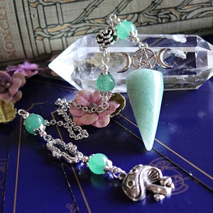 Green Witch Pendulum Divination tools, Aventurine crystal Triple moon pentagram Dowsing pendulum, Witchcore gifts - Australian witch made