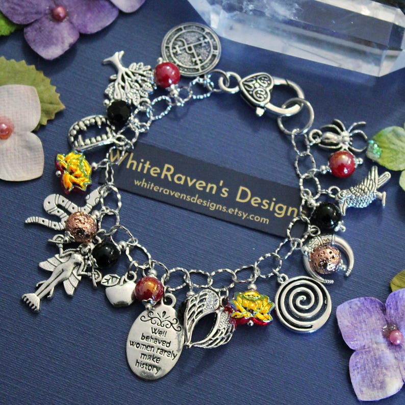 Lilith Goddess Witch Charm Bracelet, Gothic Witchcore Vampire Queen, Australian made witchy jewelry. image 1