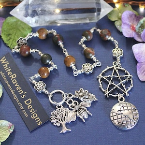 Gaia witches ladder meditation tools. Wiccan Altar Pagan prayer beads Witchy gifts, energy work beads pagan ritual Goddess beads Handmade.