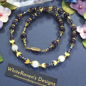 Rhiannon Goddess Necklace: Moonstone and Amethyst Wearable Pagan Prayer Bead jewellery.