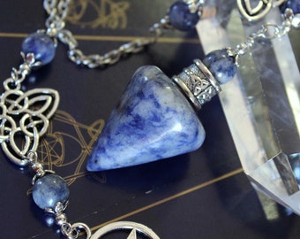 Blue spot Jasper pendulum divination tools, triquetra witchy gifts big heavy pendulum, Altar tools dowsing pendulum