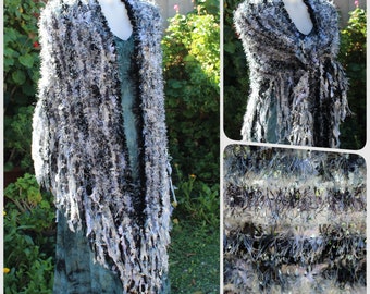 Hand knitted Triangle wrap Shawl Moonlight and Shadows, Plus size women witchcore aesthetic