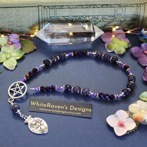 Circe Goddess Rosary Chaplet: Dragon Vein Agate Wiccan Prayer Beads