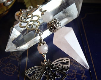 Divination Pendulum Dowsing crystal Rose Quartz Moon moth witchy gifts altar tools, Feminine pendulum Australia made