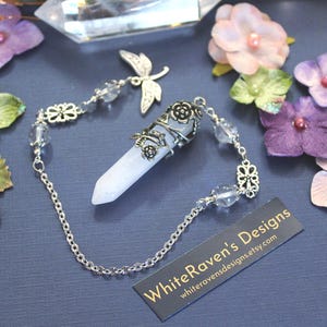 Quartz Crystal Dowsing Pendulum: Silver Rose Altar Divination Tool