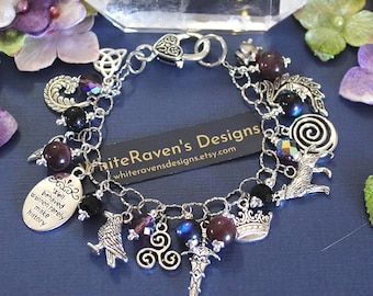 The MORRIGAN Goddess Pagan Charm Bracelet, Irish Celtic Mythology Jewelry.