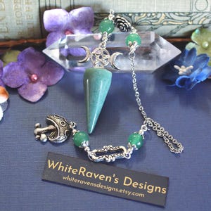 Aventurine Crystal Dowsing Pendulum: Triple Moon Pentagram, Witchcore Divination Tool