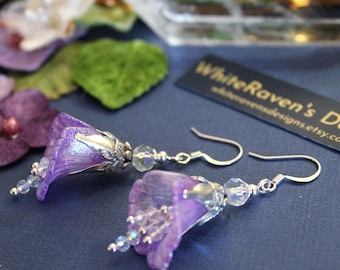 Handmade Light Purple Lily Flower Earrings: Art Nouveau Fairycore Costume Jewelry
