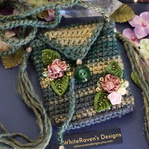 Crochet Necklace pouch Medicine bag, wearable textile art