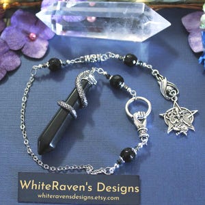 Baphomet Obsidian Crystal Pendulum: Mystical Occult Witchy Dowsing Divination Altar Tool