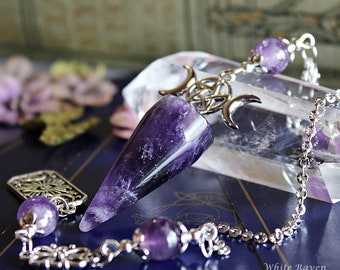 Mystic Witch Amethyst Crystal Pendulum Divination tools, Triple moon pentagram Dowsing pendulum, Witchcore gifts - Australian witch made