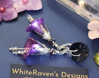 Purple Lily Flower Earrings: Hand Painted Lucite Fairycore Jewelry