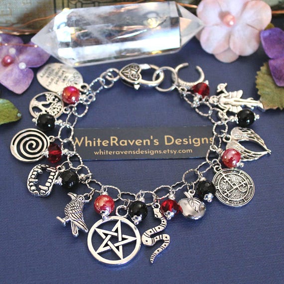 Lilith Charm Bracelet: Witchcore Vampire Queen, Crone Goddess Jewelry