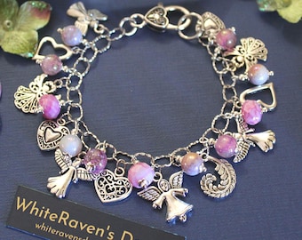 Angel Love Charm Bracelet: Pink Glass Beads, Spiritual Jewelry