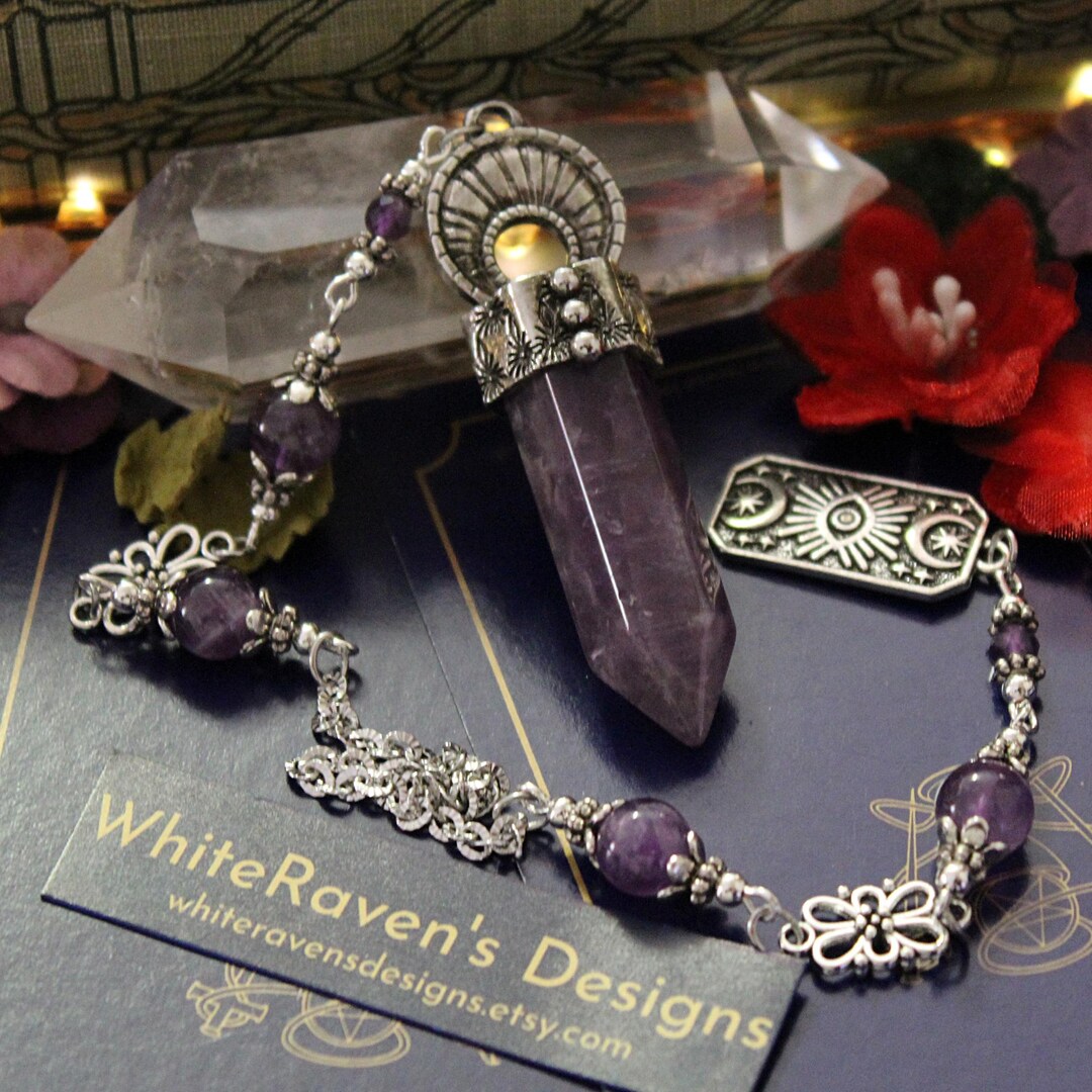 Scrying Design Pendulum Divination Tools, Amethyst Crystal Scrying Psychic Tool for ...