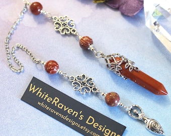Handmade Pendulum, Red Jasper divination scrying psychic tool, Wicca altar items