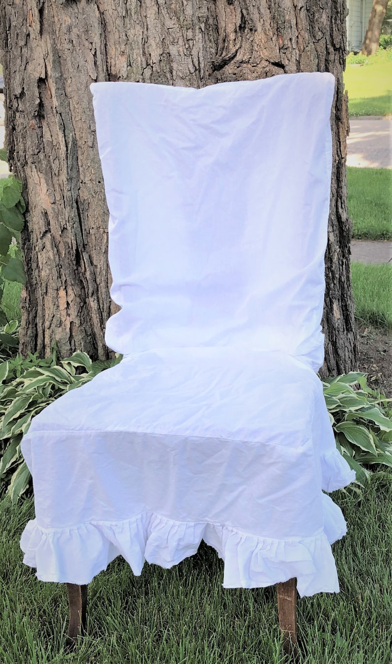 CHAIR SLIPCOVER French Country Bleached Cotton Muslin Chair Slip cover Shabby Frayed Ruffle image 5