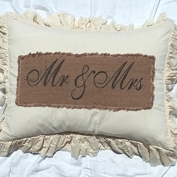 Pillow Slip Cover Pillow Sham  Burlap Muslin Pillow Sham PILLOW CASE w/ Mr & Mrs