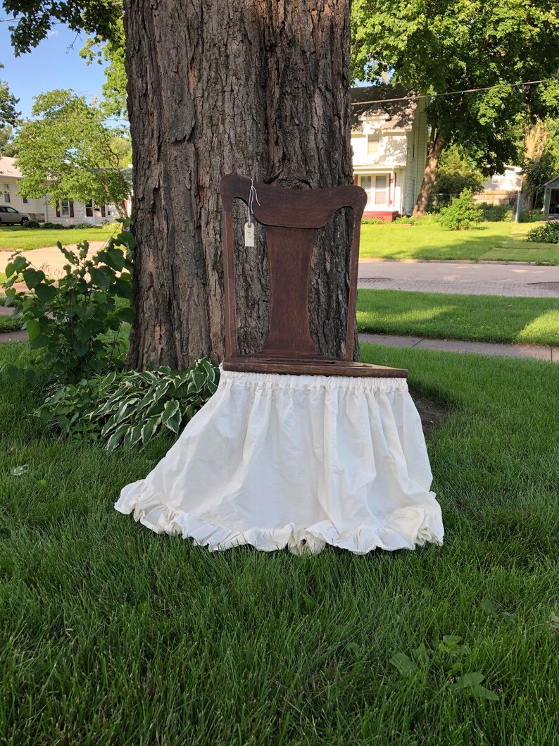 CHAIR COVER French Country NATURAL Cotton Muslin Chair Slip Cover Shabby Frayed Ruffle Farmhouse image 4