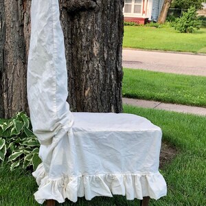 CHAIR COVER French Country NATURAL Cotton Muslin Chair Slip Cover Shabby Frayed Ruffle Farmhouse image 3