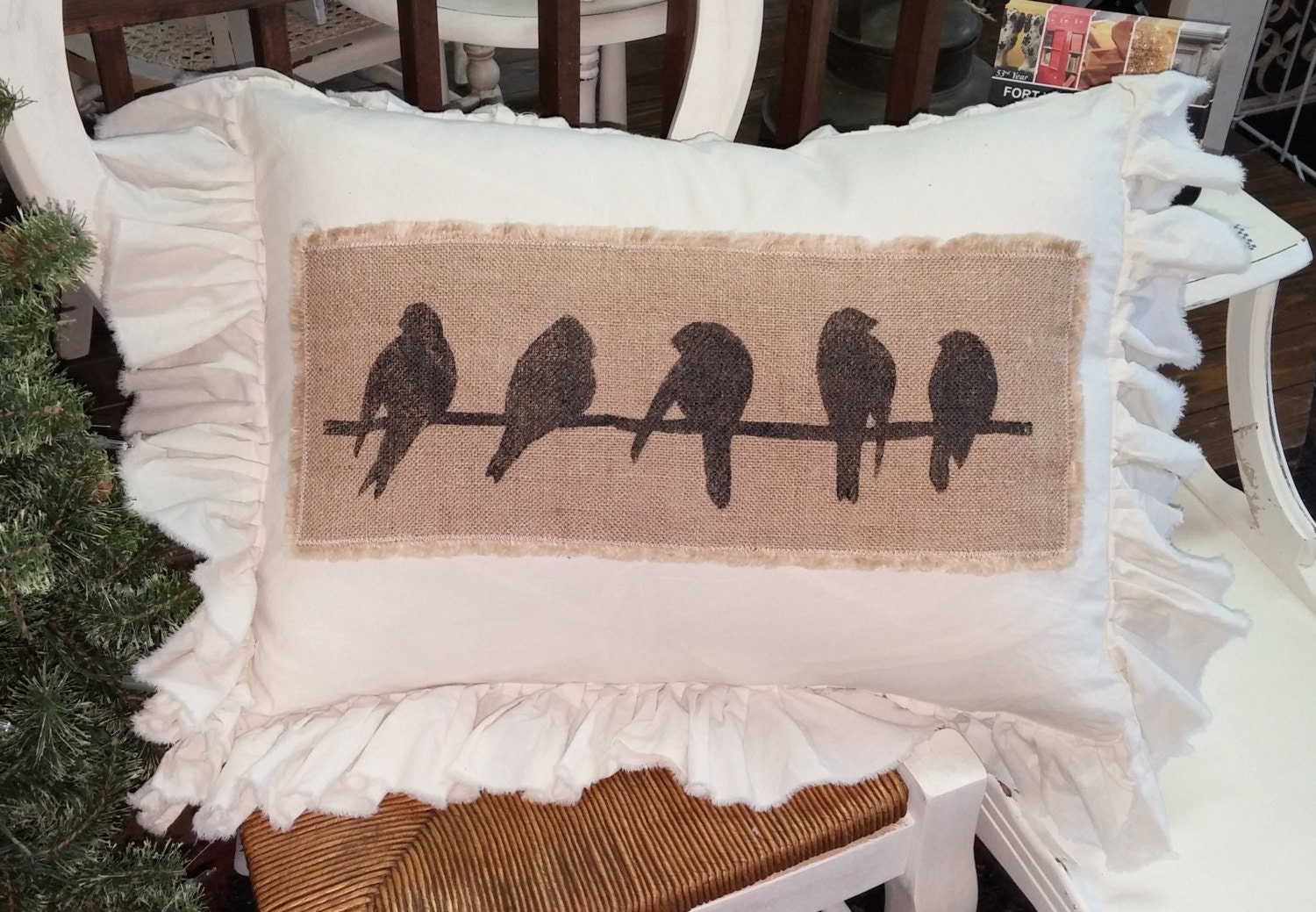 Burlap Muslin Pillow Cover Sham Slip Cover Pillow Case Birds Etsy