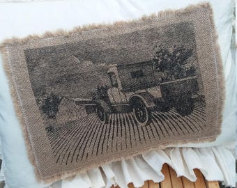 Pillow Slip Cover Pillow Sham  Burlap Muslin Pillow Sham PILLOW CASE Farm Truck design