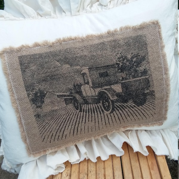 Pillow Slip Cover Pillow Sham  Burlap Muslin Pillow Sham PILLOW CASE Farm Truck design