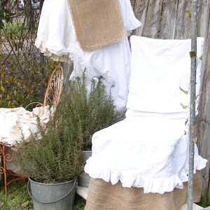 CHAIR SLIPCOVER French Country Bleached Cotton Muslin Chair Slip cover Shabby Frayed Ruffle