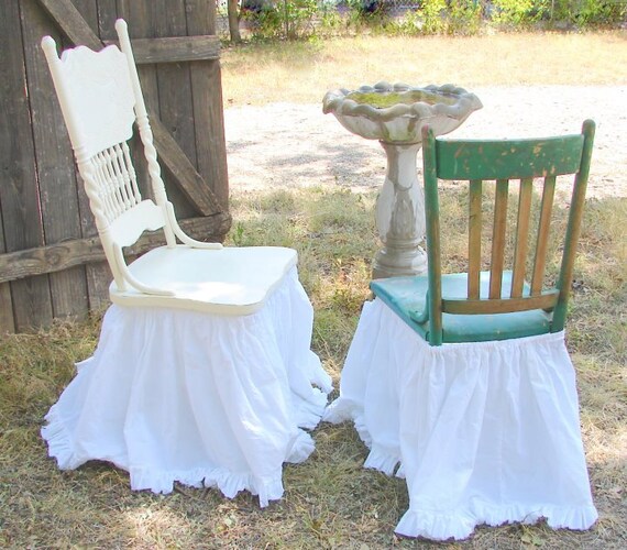 French Country Bleached Cotton Muslin Chair Skirt Shabby Frayed Ruffle