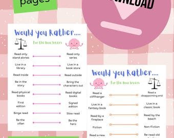Would You Rather Book Game, Book Club Printable (Digital Download)