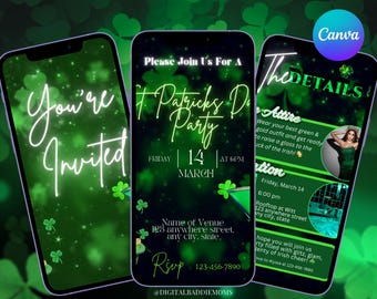 St Patrick's Day Video Invitation, Animated Irish Party Invite, Neon Green Lucky One Party Digital Template, St Patty's Day Phone Invite