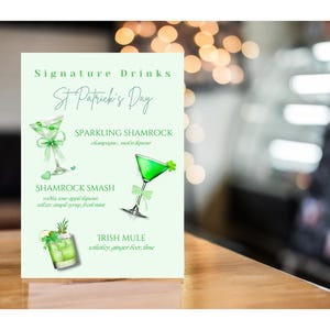 Menu koktajli na dzień św. Patryka - Szablon Canva - Signature Drinks - Irlandzkie koktajle, Pobieranie cyfrowe, 100% edytowalne