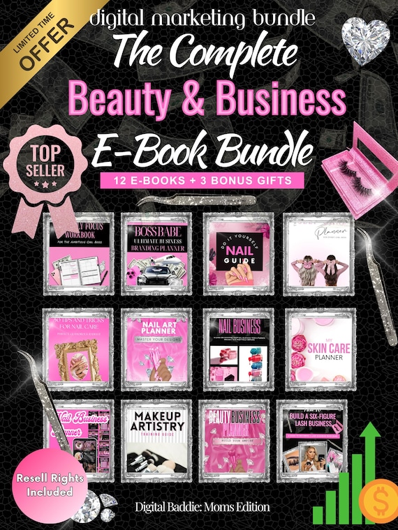Beauty Business Ebook Bundle | Lash & Nail Training, Canva Templates (MRR PLR) Digital Download