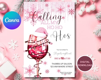 Funny Girls Night Christmas Invitation: Editable Friendsmas Party Invite (Canva DIY)