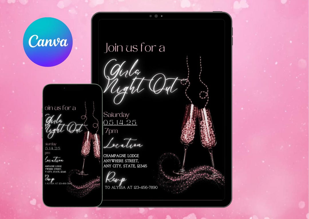 Editable Girls Night Out Invitation Template - Neon Glow Bachelorette ...