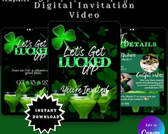 St Patrick's Day Video Invitation, Lets Get Lucked Up Animated Irish Party Invite Digital Template, St Patty's Day Phone Invite