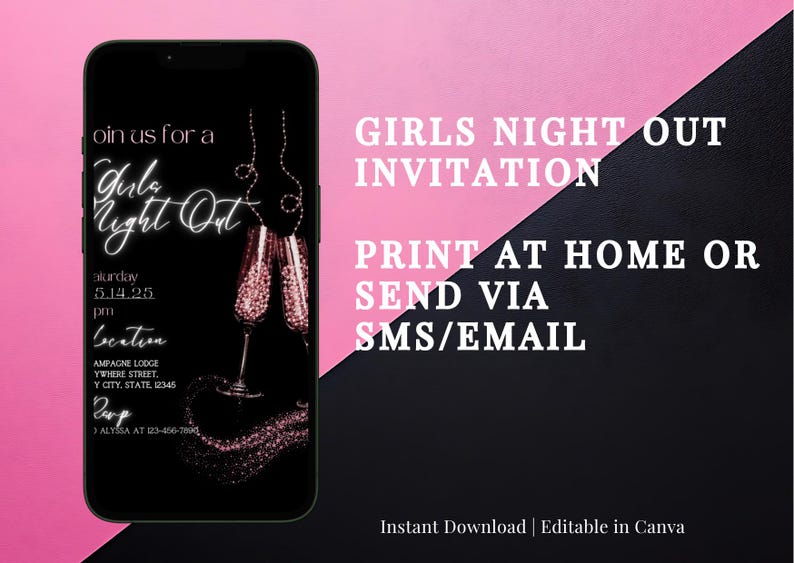 Editable Girls Night Out Invitation Template - Neon Glow Bachelorette ...
