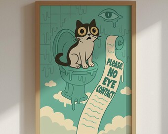 Affiche de chat de salle de bain, art mural rétro drôle, décoration de salle de bain d'invités