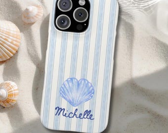 Personalized Striped Phone Case, Custom Monogram iPhone, Galaxy and Pixel Cover, Coastal Preppy Case, Summer Beachy Phonecase